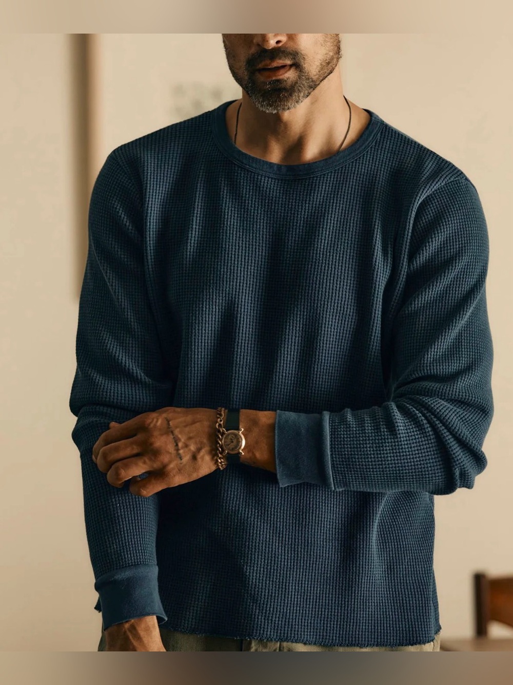 Imogene + Willie Long Sleeve Thermal Crew in Blue Steel